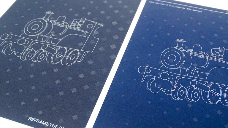 Rocker Lane Workshop, promotional flyer design by UNIT. Studio Dublin. Detail of two flyers, with white ink and a spot UV varnish printed on two different coloured paper stocks.